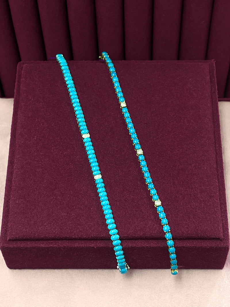Oval Turquoise Tennis Bracelet with Diamonds
