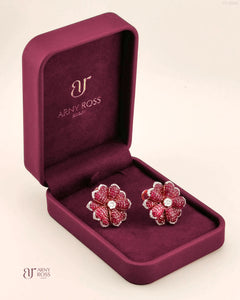 Flower Ruby Earrings with Diamonds
