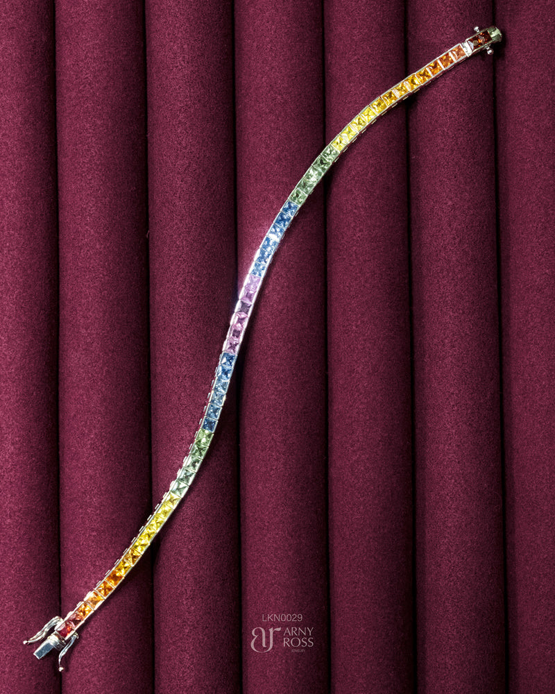Multi-Color Sapphire Box Type Tennis Bracelet