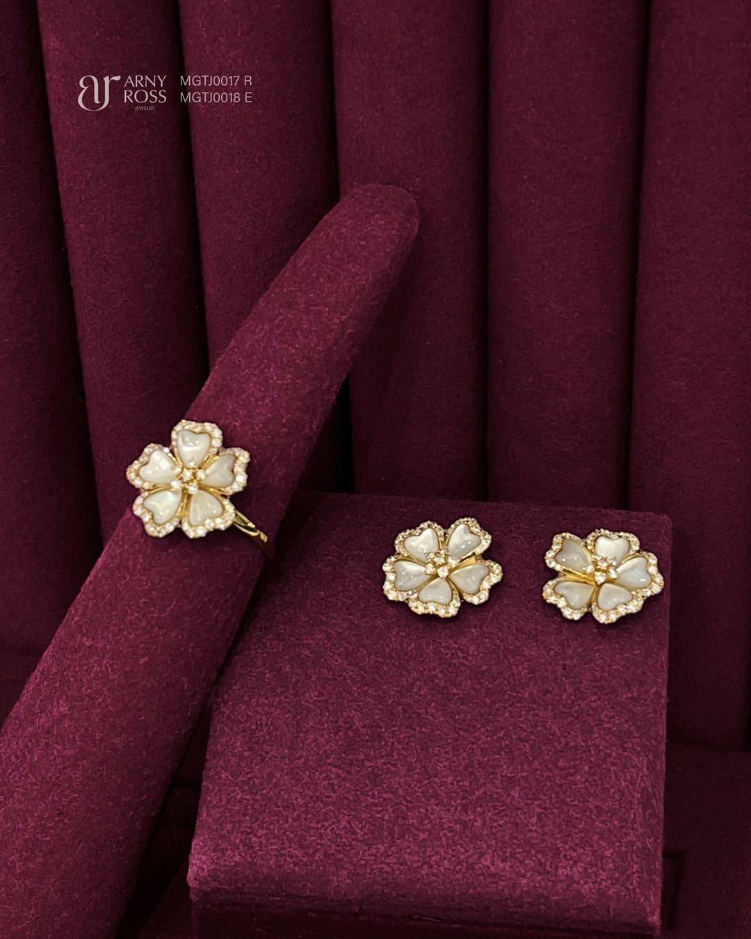 Mother of Pearl Diamond Ring & Earrings