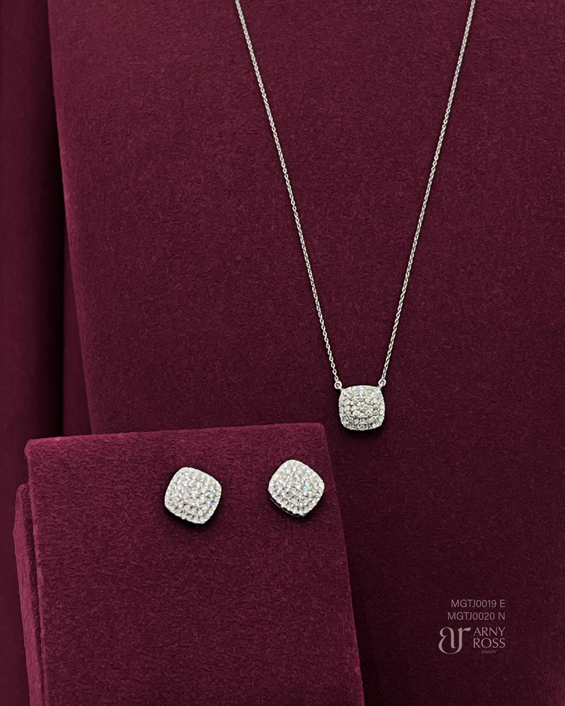 Cushion Illusion Diamond Earrings & Necklace