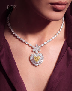 Pear Cut Diamond Necklace with Yellow Diamond Heart Pendant