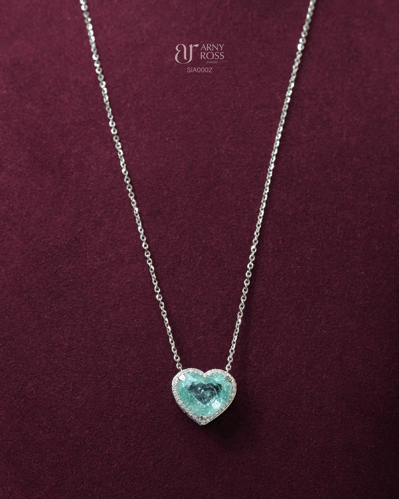 Heart Paraiba Necklace with Diamond Halo