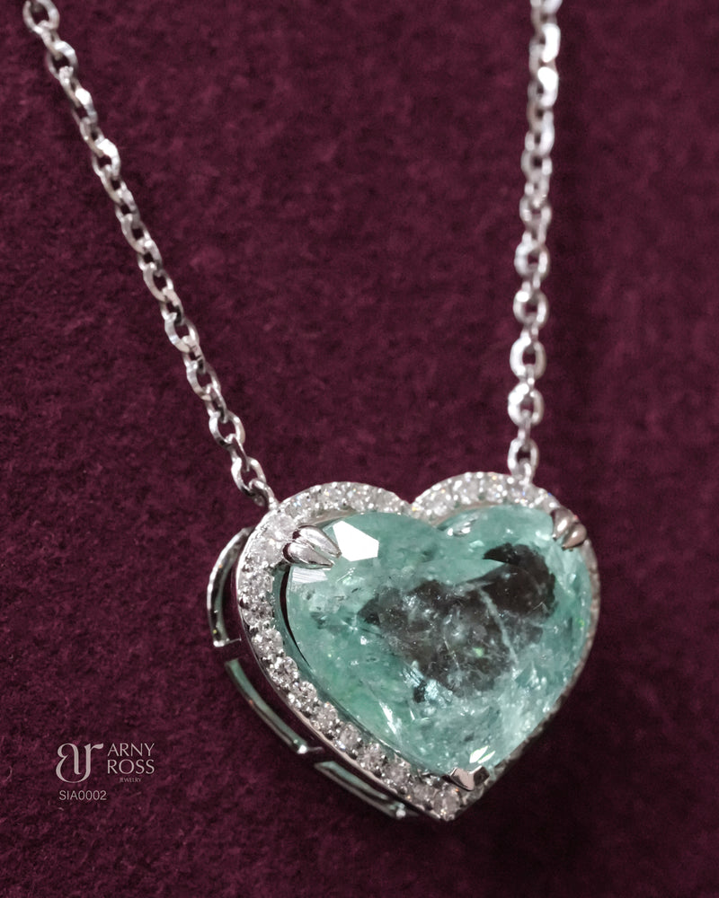 Heart Paraiba Necklace with Diamond Halo