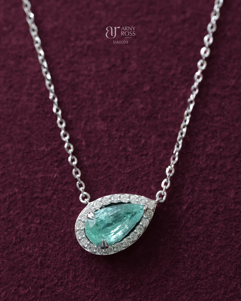 Tilted Pear Paraiba Necklace with Diamond Halo
