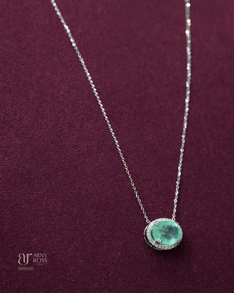 Horizontal Oval Paraiba Necklace with Diamond Halo