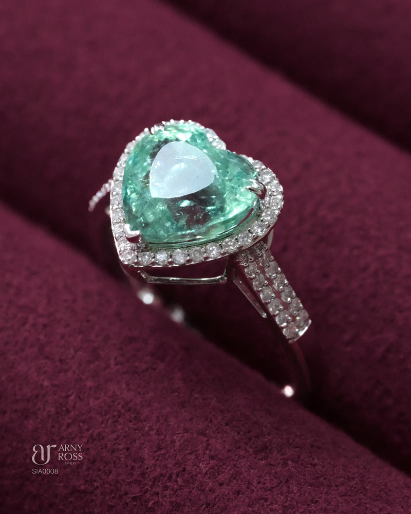 Heart Paraiba Ring with Halo and Side Diamonds