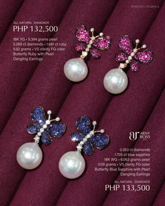 Butterfly with Pearl Dangling Earrings