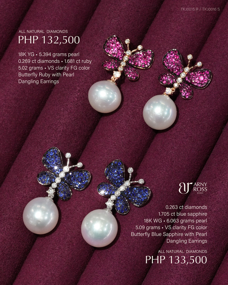 Butterfly with Pearl Dangling Earrings