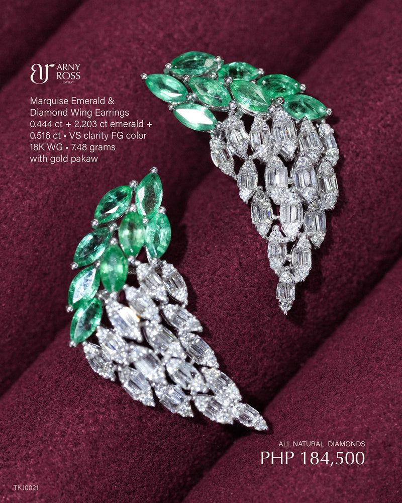 Marquise Emerald & Diamond Wing Earrings