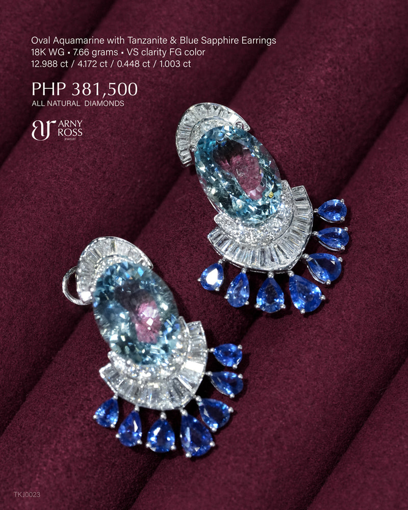 Oval Aquamarine with Tanzanite & Blue Sapphire Earrings