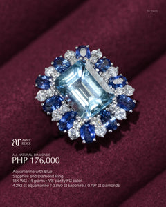 Aquamarine with Blue Sapphire and Diamond Ring