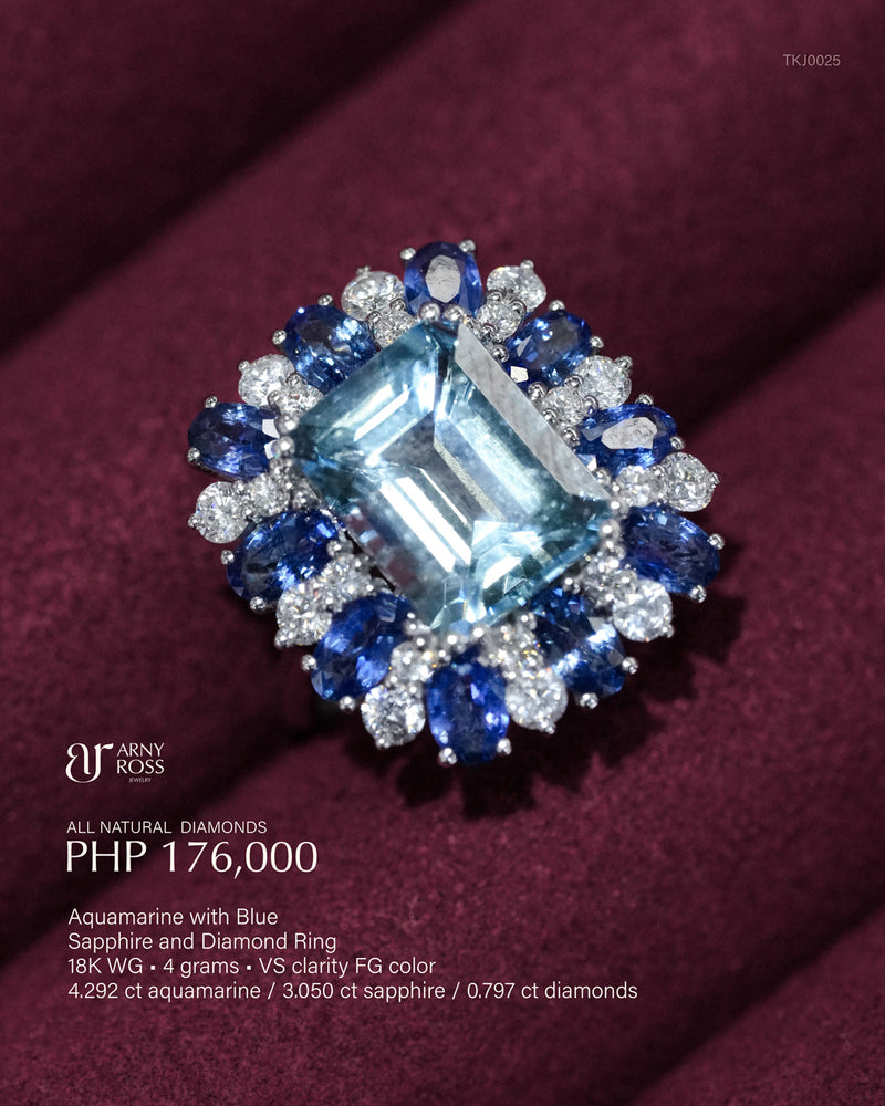 Aquamarine with Blue Sapphire and Diamond Ring