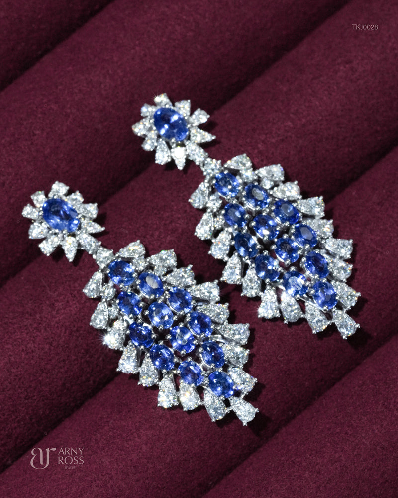 Multi-Shape Blue Sapphire & Diamond Dangling Earrings