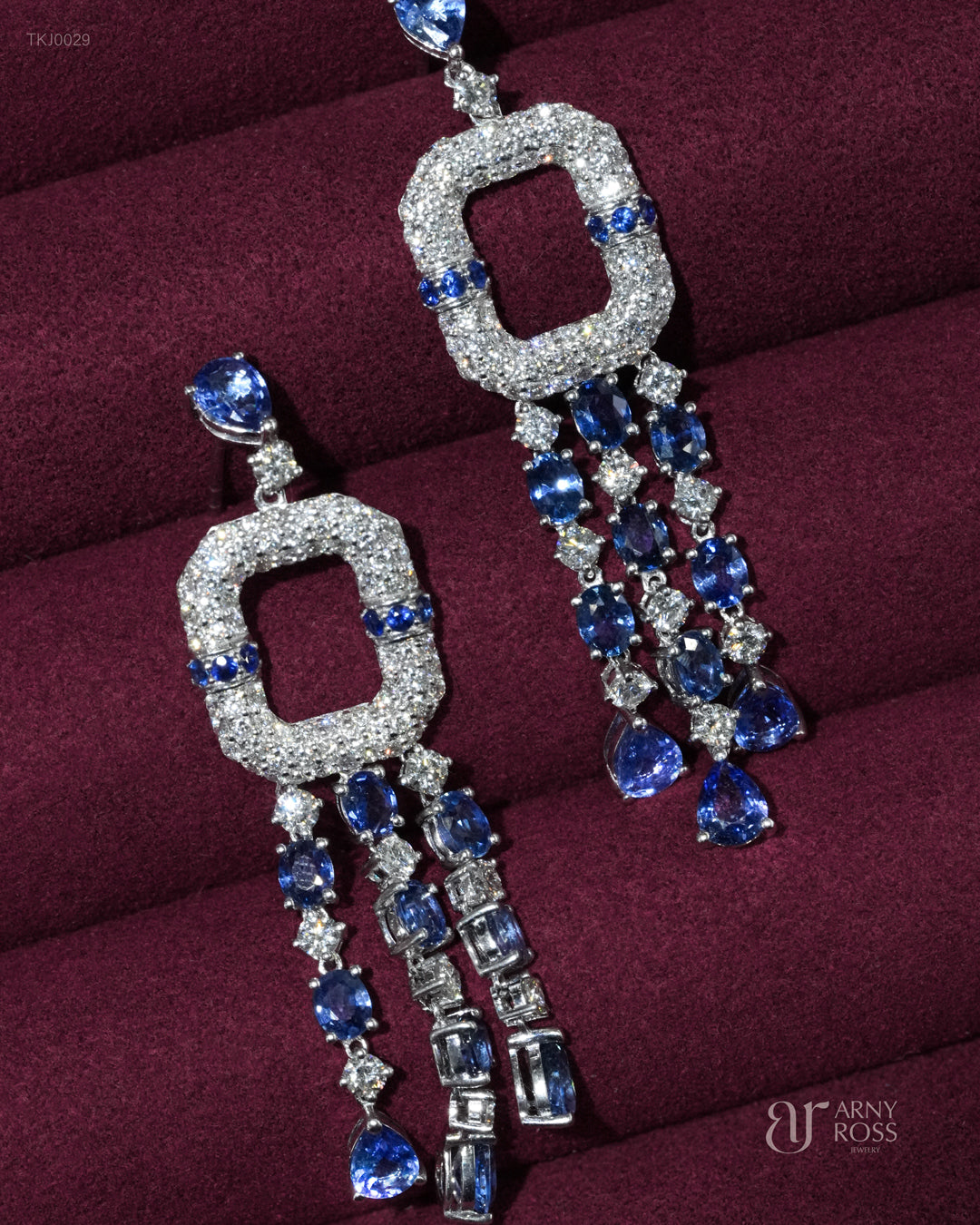 Blue Sapphire and Diamond Dangling Earrings