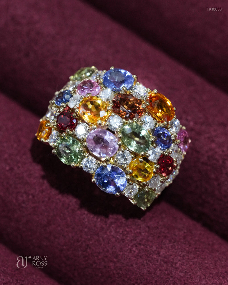 Multi-Color Sapphire Ring with Diamonds