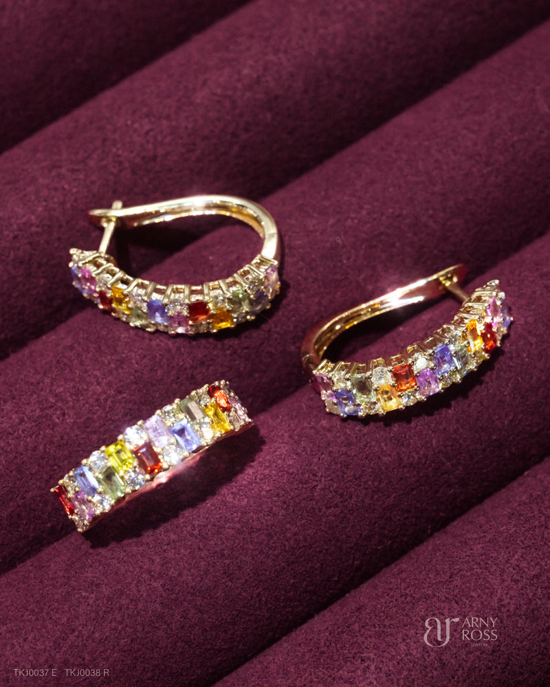 Multi-Color Sapphire Ring/Earrings with Diamonds