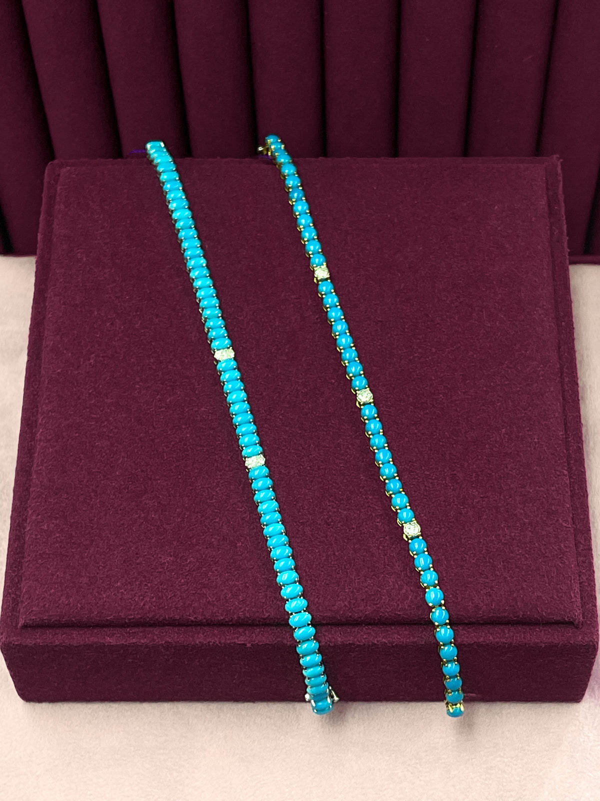 Oval Turquoise Tennis Bracelet with Diamonds