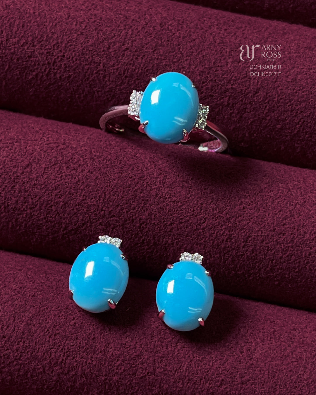 Oval Turquoise Cabochon with Diamonds