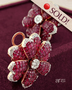 Flower Ruby Earrings with Diamonds