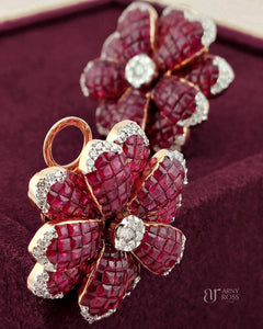 Flower Ruby Earrings with Diamonds