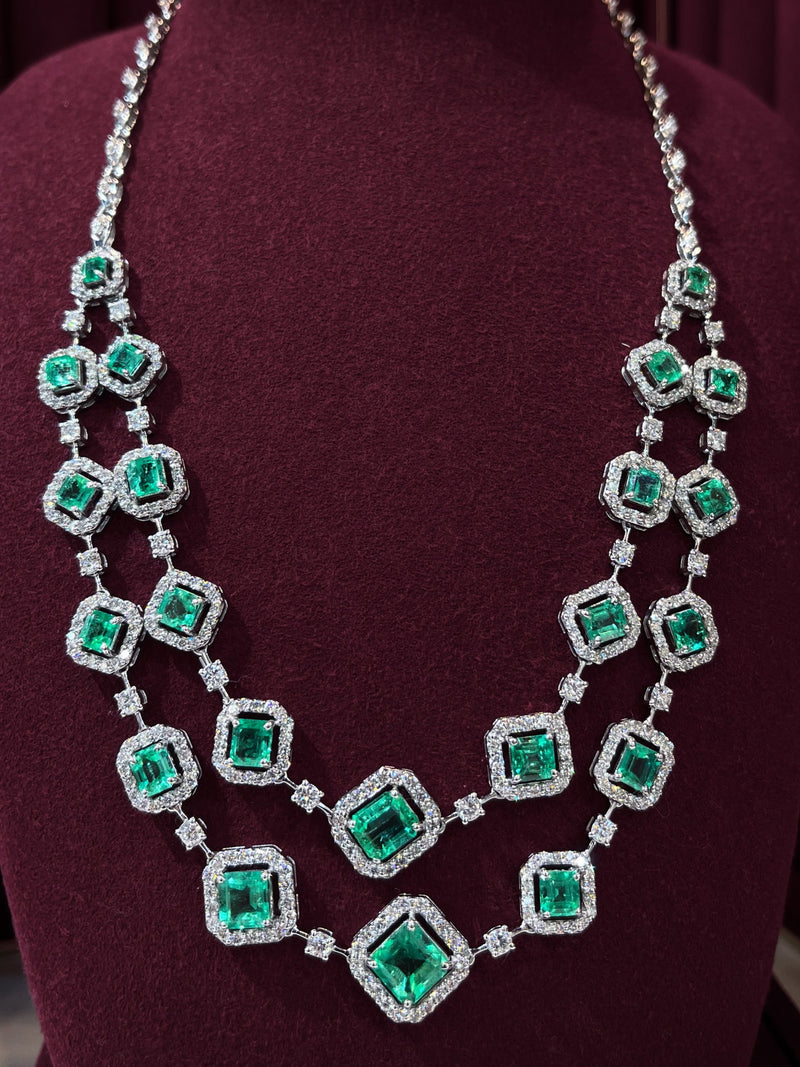 2-Layer Columbian Emerald Necklace with Diamonds