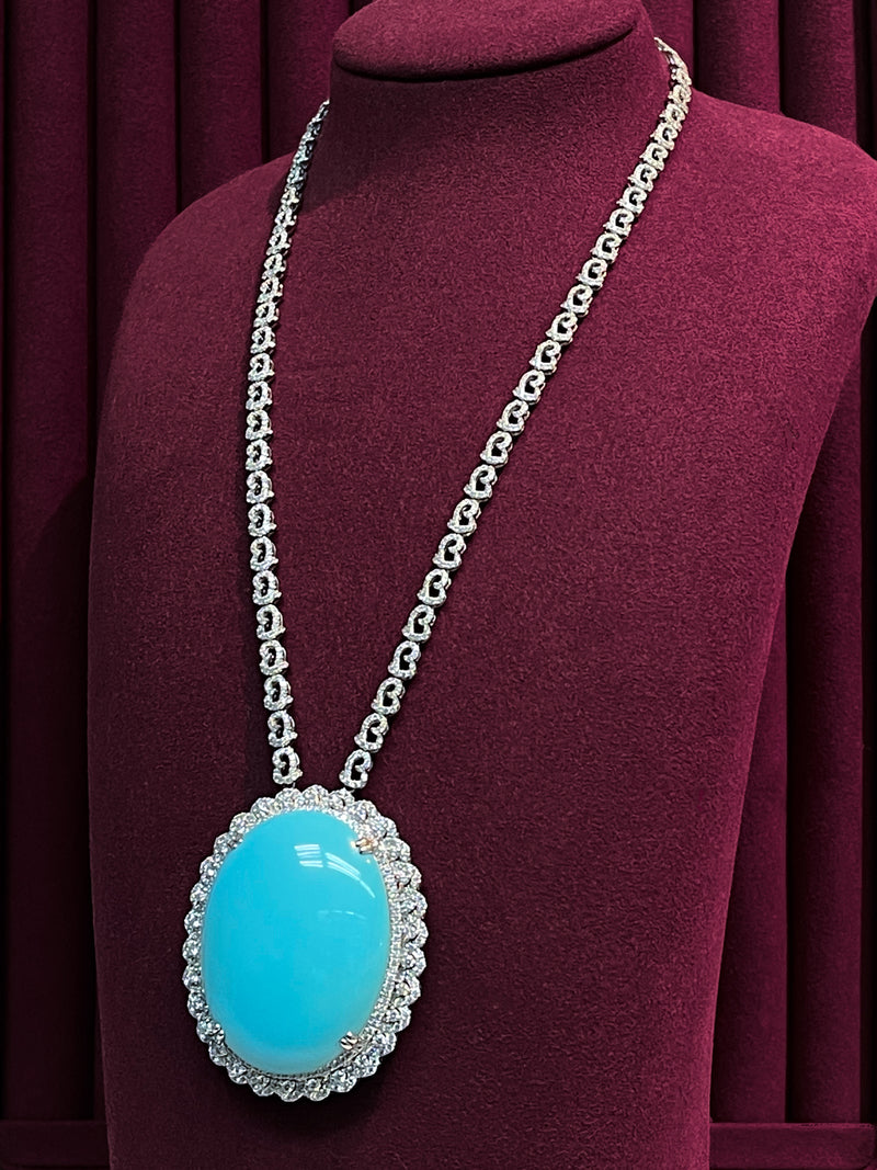 Oval Turquoise with Diamonds Necklace