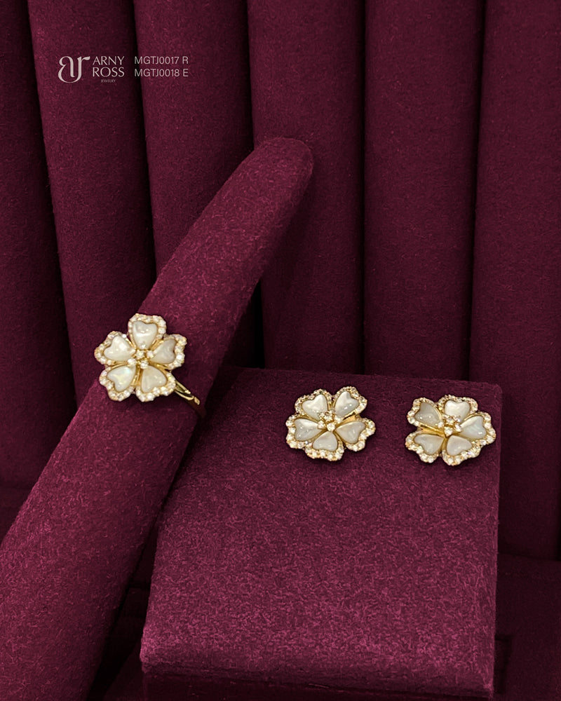 Mother of Pearl Diamond Ring & Earrings