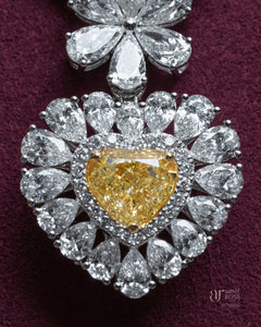 Pear Cut Diamond Necklace with Yellow Diamond Heart Pendant