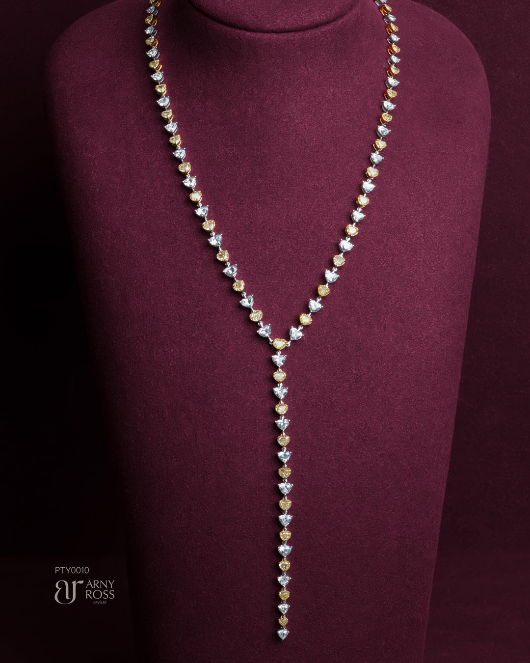 Alternating Heart Yellow & White Diamond Necklace