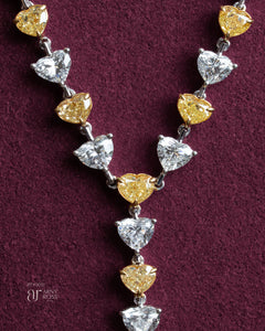 Alternating Heart Yellow & White Diamond Necklace