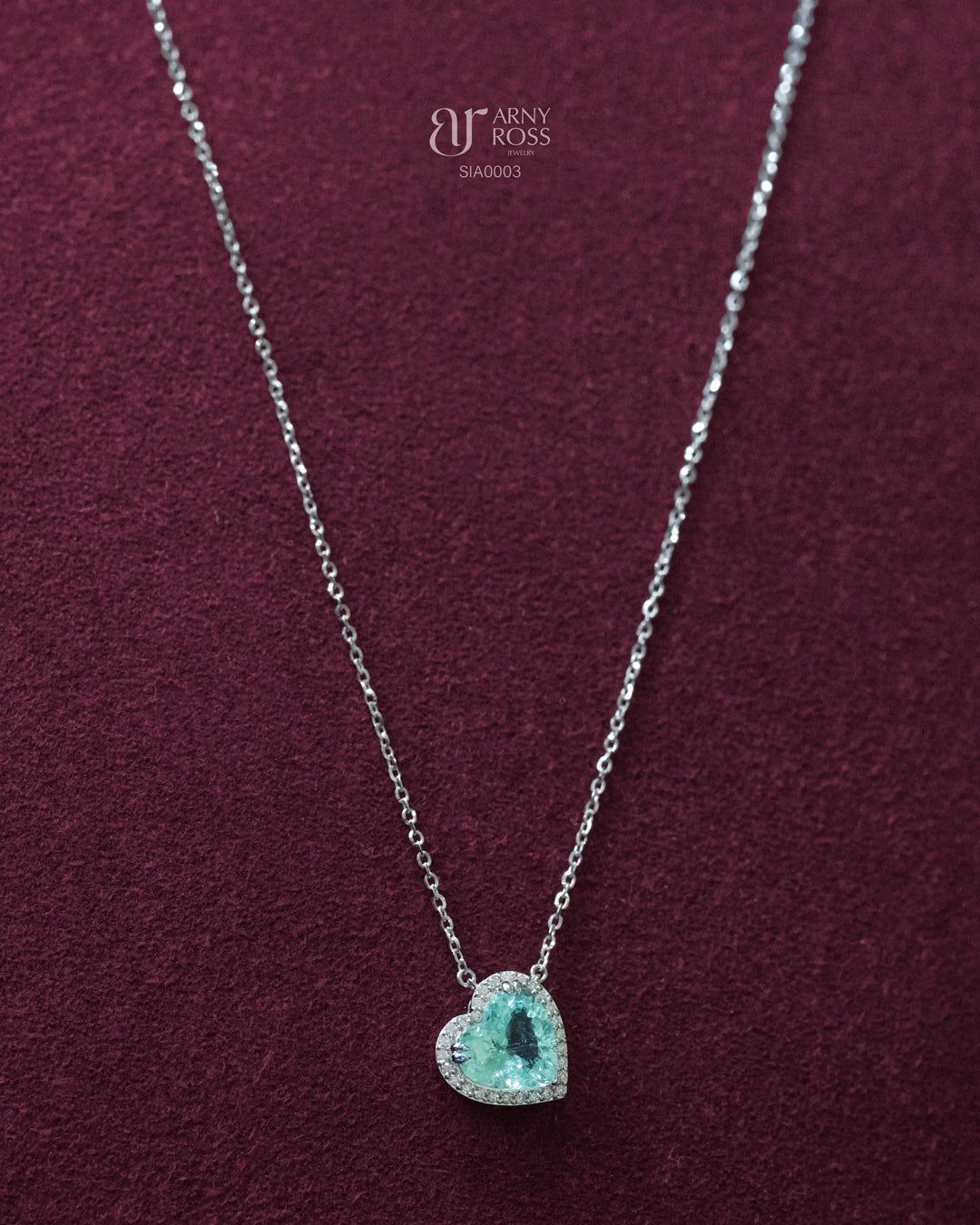 Tilted Heart Paraiba Necklace with Diamond Halo
