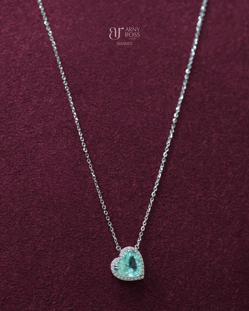 Tilted Heart Paraiba Necklace with Diamond Halo