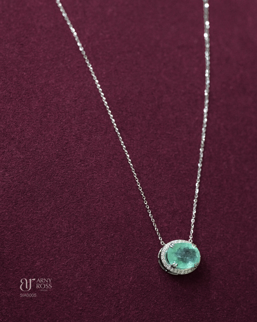 Horizontal Oval Paraiba Necklace with Diamond Halo