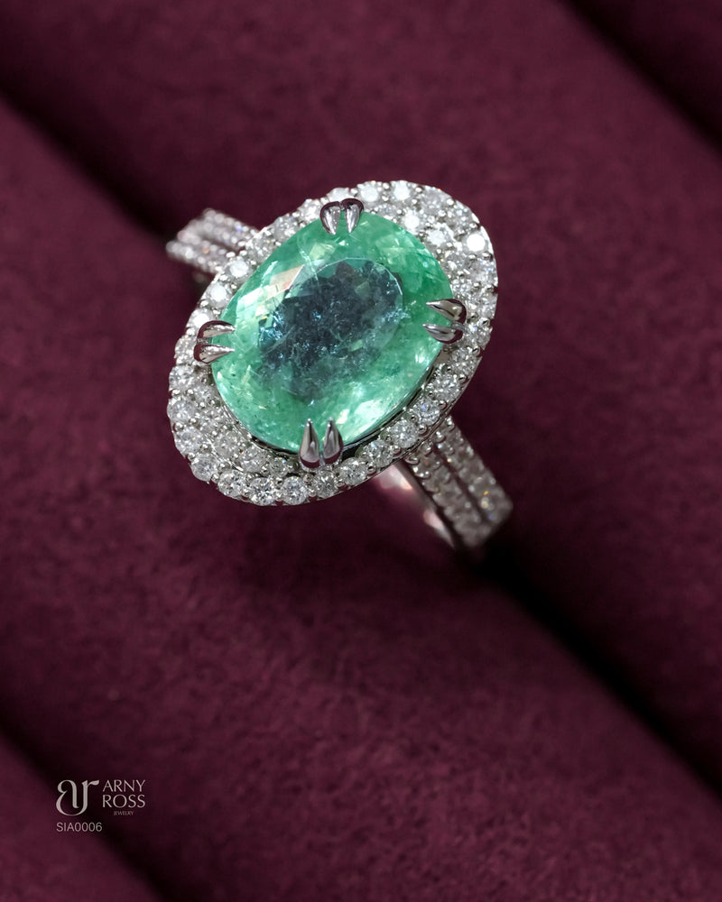 Oval Paraiba Ring with Halo and Side Diamonds