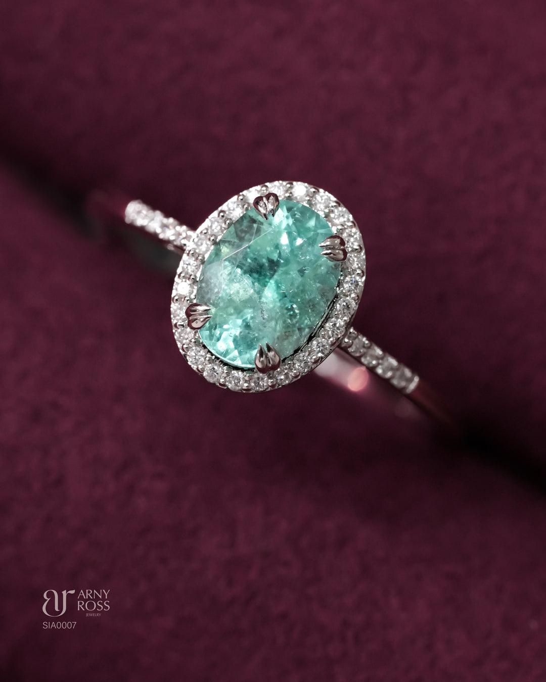 Oval Paraiba Ring with Halo & Side Diamonds