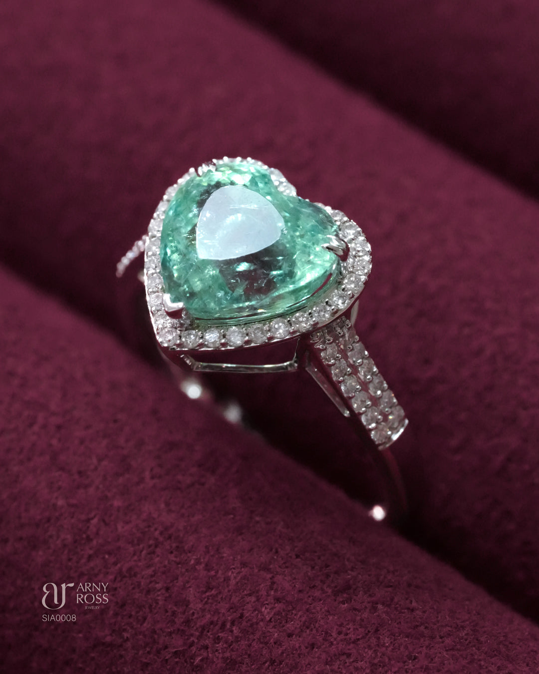 Heart Paraiba Ring with Halo and Side Diamonds