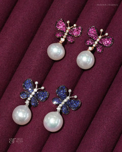 Butterfly with Pearl Dangling Earrings