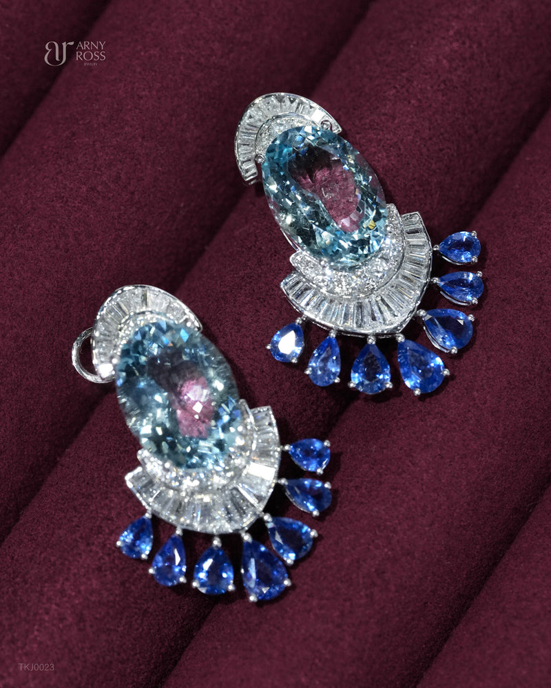 Oval Aquamarine with Tanzanite & Blue Sapphire Earrings