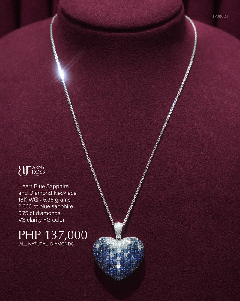 Heart Blue Sapphire and Diamond Necklace