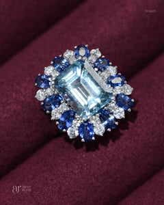 Aquamarine with Blue Sapphire and Diamond Ring