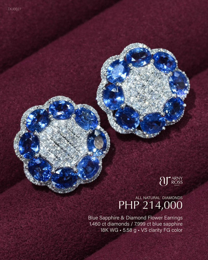 Blue Sapphire & Diamond Flower Earrings