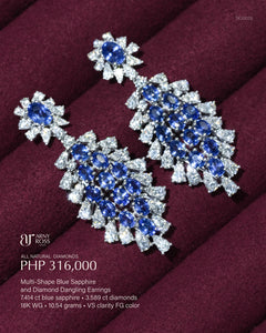 Multi-Shape Blue Sapphire & Diamond Dangling Earrings