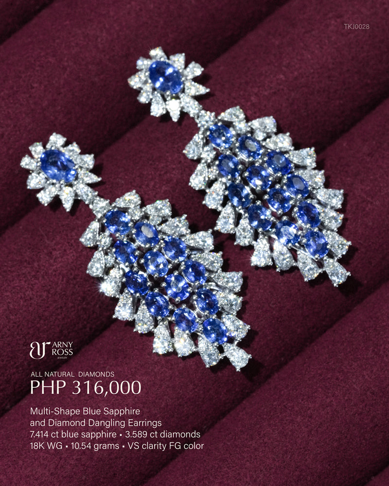Multi-Shape Blue Sapphire & Diamond Dangling Earrings