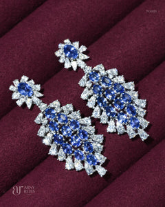 Multi-Shape Blue Sapphire & Diamond Dangling Earrings