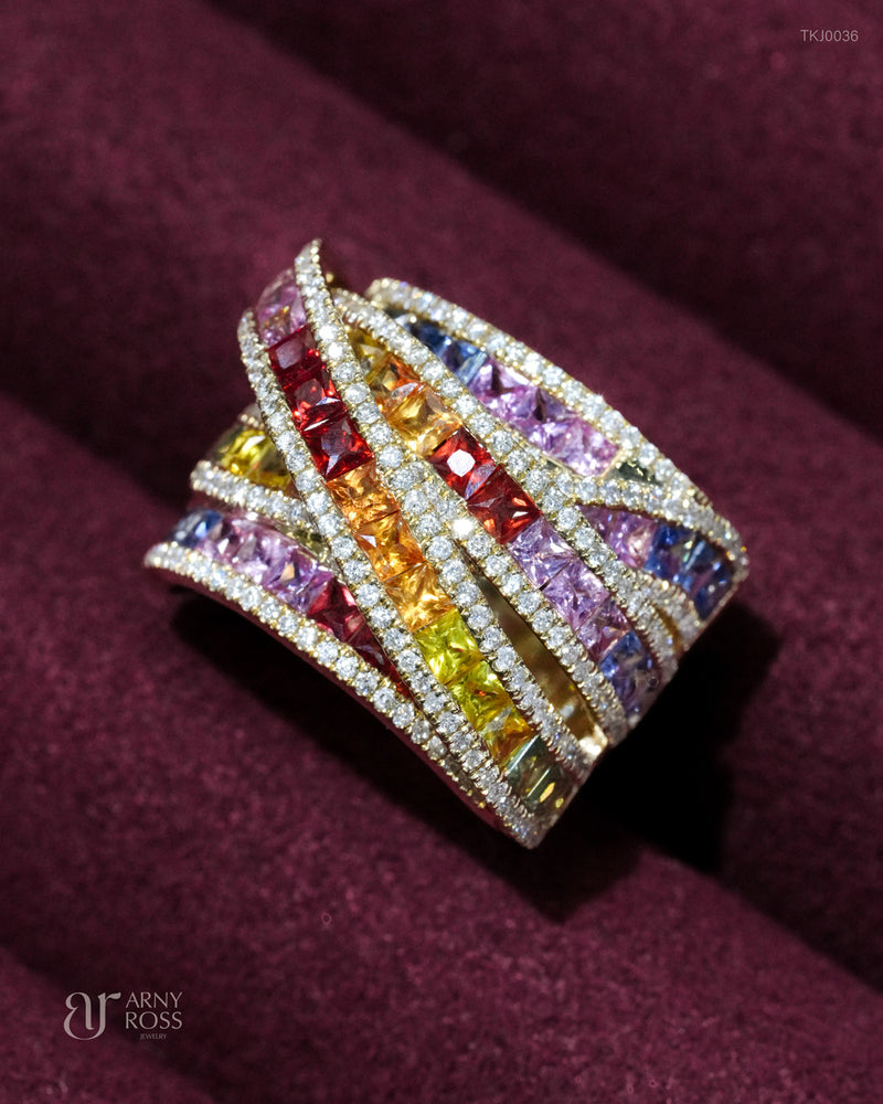 Multi-Color Sapphire Ring with Diamonds