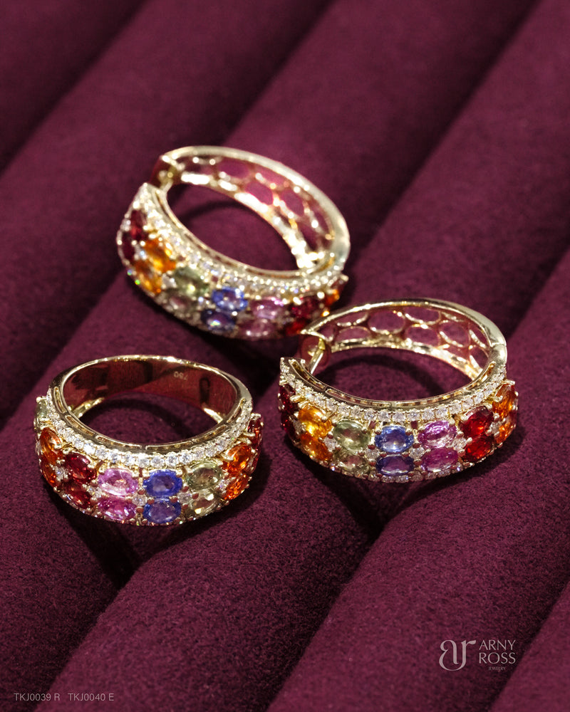 Multi-Color Sapphire Earrings/Ring with Diamonds