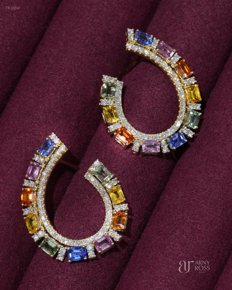 Multi-Color Sapphire Earrings with Diamonds
